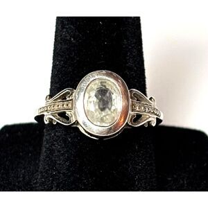 Sterling Silver White Topaz Ring Oval Faceted Boho India 925 Size 7